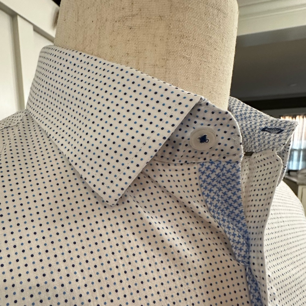 CONSTRUCT White and Blue Dress Shirt with Blue dot design